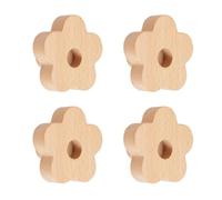 MOROBOR Flower Shaped Wooden Knobs, 4pcs Natural Handmade Wood Knob Single Hole Beech Wood Handles for Drawer Wardrobe Cabinet Dresser with Screws& Expansion Tube