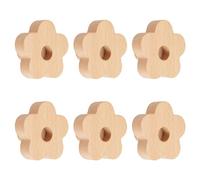 MOROBOR Flower Shaped Wooden Knobs,6pcs Natural Handmade Wood Knob Single Hole Beech Wood Handles for Drawer Wardrobe Cabinet Dresser with Screws& Expansion Tube
