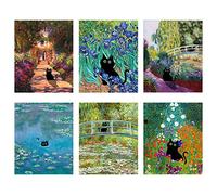 MOROBOR Funny Black Cat Wall Art Prints 6PCS Canvas Artwork Cat Lover Posters Cute Room Aesthetic Vintage Floral Monet Van Gogh for Living Room Bedroom Decor/8"x10" UNFRAMED