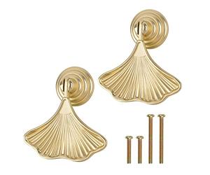 MOROBOR Ginkgo Leaf Shape Knob Handles, 2PCS Golden Drop Pendant Pull Handle, Hardware Drawer Single Hole Handle for Wardrobe Cupboard Closets Cupboard