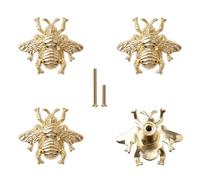 MOROBOR Gold Bee Drawer Knobs, 4PCS Metal Zinc Alloy Single Hole Knobs Decorative Bee Knobs Creative Furniture Handle with Screws for Cabinet Wardrobe Drawer Dresser