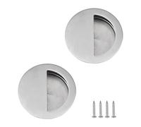 MOROBOR Hidden Concealed Recessed Sliding Door Pull Handles,2pcs Stainless Steel Round Closet Knob Flush Finger Cabinet Pull Handles with Screws(70MM/2.76 inch)