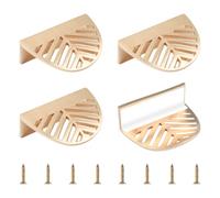 MOROBOR Leaf Shape Finger Edge Pulls, 4pcs Brushed Brass Zinc Alloy Hollow Invisible Concealed Handles Modern Decorative Furniture Hardware for Cabinet Drawer Wardrobe Closet