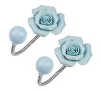 MOROBOR Light Blue Rose Ceramic Wall Hanging Coat Hooks,2pcs 3D Rose Shape Chrome Decorative Robe Hooks Decorative Flower Wall Hanging Hooks for Hanging Scarves,Bags,Hats