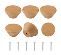 MOROBOR Natural Wood Dresser Knobs, 6PCS Round Cone Shape Wooden Knob Multifunctional Single Hole Pulls for Cabinet Drawer Cupboard Wardrobe