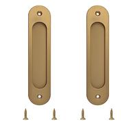 MOROBOR Oval Recessed Sliding Door Pulls, 2pcs Bronze Gold Flush Pull Aluminum Alloy Closet Door Finger Pulls with Mounting Screws for Sliding Barn Door(180mm)