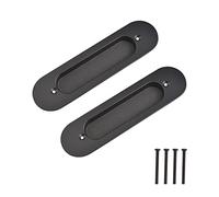 MOROBOR Oval Recessed Sliding Door Pulls, 2pcs Embedded Flush Pull Zinc Alloy Finger Pulls with Screws for Sliding Cupboard Wardrob Barn Door (Matte Black)