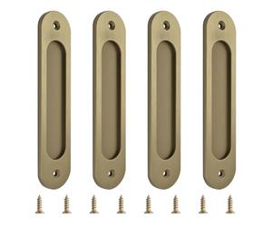 MOROBOR Oval Recessed Sliding Door Pulls, 4pcs Bronze Gold Flush Handles Aluminum Alloy Closet Door Finger Pull with Mounting Screws for Sliding Barn Doors(180mm)