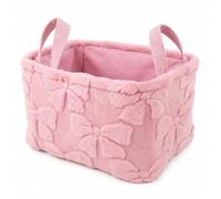 MOROBOR Pink Bow Storage Baskets, Laundry Foldable Fluffy Storage Bin with Handle Decorative Closet Organizer for Countertop Tabletop Shelf (13x10'')