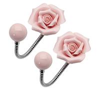 MOROBOR Pink Flower Ceramic Wall Coat Hook，2pcs 3D Rose-Shaped Chrome Decorative Robe Hook Decorative Flower Wall Mounted Hooks for Hanging Scarf, Bag, Towel, Hat