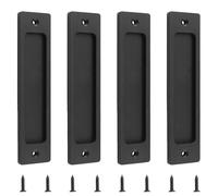 MOROBOR Rectangular Recessed Sliding Door Pulls, 4pcs Matte Black Flush Pull Aluminum Alloy Closet Door Finger Pulls with Mounting Screws for Sliding Barn Door