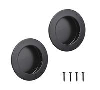 MOROBOR Round Finger Pull, 2 Pack Black Flush Pulls Recessed Handles Stainless Steel Invisible Door Handle for Sliding Barn Drawer Cupboard Wardrobe/60mm