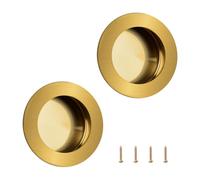 MOROBOR Round Finger Pull, 2 Pcs Brushed Gold Flush Pulls Recessed Handles Stainless Steel Invisible Door Handle for Sliding Barn Doors Drawer Cupboard Wardrobe/60mm