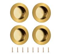 MOROBOR Round Finger Pull, 4 Pcs Brushed Gold Flush Pulls Recessed Handles Stainless Steel Invisible Door Handle for Sliding Barn Drawer Cupboard Wardrobe/60mm