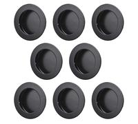 MOROBOR Round Finger Pull, 8 pcs Black Flush Pulls Recessed Handles Stainless Steel Invisible Door Handle for Sliding Barn Drawer Cupboard Wardrobe/60mm