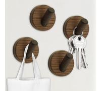 MOROBOR Round Self Adhesive Hook, 4 Pack Wood Wall Hooks for Hanging Waterproof Wall Hangers Clothes Bag Key Hanger Hook for Home Bathroom Kitchen
