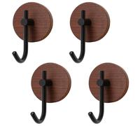 MOROBOR Round Self Adhesive Hooks, 4 Pcs Wooden Heavy Duty Hooks Adhesive Hooks for Hanging Wall Key Hook Holders Rustic Hooks for Hanging Towels Umbrella