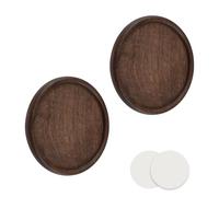 MOROBOR Round Self-Stick Sliding Door Handle, 2 Pack Closet Door Finger Pulls Walnut Wood Invisible Handles for Drawer Cupboard Wardrobe