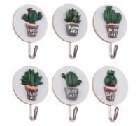 MOROBOR Round Wooden Cute Cactus Hooks, 6pcs Self Adhesive Sticky Hooks Bag Towel Umbrella Hook Organizer Creative Cactus Hanger Bedroom Kitchen Hook for Farmhouse Rustic Kids Decor