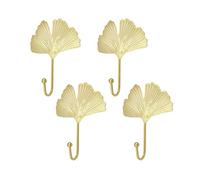 MOROBOR Self-Adhesive Leaves Iron Hook, 4pcs Ginkgo Leaf Shape Wall Mounted Hooks Modern Key Holder Decorative Gold Single Prong Hat Hanger Home Office Nursery Room Decoration