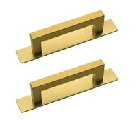 MOROBOR Self-Adhesive Long Handles, 2pcs Gold Square Stainless Steel Convenient Opening Stick-on Pulls with Plate for Kitchen Cabinet Window Sliding Closet Door