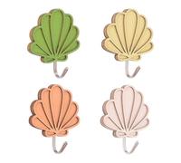 MOROBOR Self Adhesive Shell Shaped Wooden Wall Hooks - 4pcs Cartoon Decorations for Towels, Backpacks, Hats & Coats