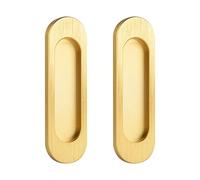 MOROBOR Self-Stick Oval Sliding Door Pulls, 2pcs Aluminum Alloy Flush Pull Punch-Free Handle for Sliding Barn Door Windows Cabinets (Brushed Gold, 100mm)