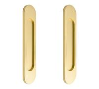 MOROBOR Self-Stick Oval Sliding Door Pulls, 2pcs Brushed Gold Aluminum Alloy Flush Pull Punch-Free Handle for Sliding Barn Door Windows Cabinets