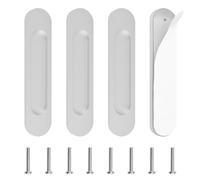 MOROBOR Self-Stick Oval Sliding Door Pulls, 4pcs Silver Aluminum Alloy Flush Pull Punch-Free Handle for Sliding Barn Door Windows Cabinets/180MM