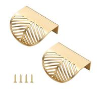 MOROBOR Solid Brass Cabinet Knob Finger Pulls, 2pcs Leaf Shaped Curved Cabinet Pulls, Decorative Furniture Handles with Mounting Screws for Cupboard Cabinet Wardrobe Drawer