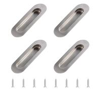 MOROBOR Stainless Steel Side Hole Flush Pull, 4Pcs Oval Embedded Sliding Door Handle Recessed Finger Pulls with Hidden Screws for Drawer Cupboard Wardrobe/Brushed Silver