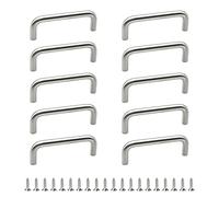 MOROBOR Stainless Steel Solid Round Handle, 100 mm Hole Centers U-Shaped Cabinet Hardware Pull for Bedroom Bathroom Kitchen Cabinets Door- 10 Pack/Brushed Silver