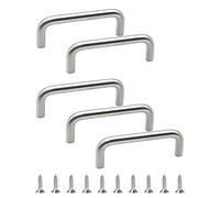 MOROBOR Stainless Steel Solid Round Handle, 100 mm Hole Centers U-Shaped Cabinet Hardware Pull for Bedroom Bathroom Kitchen Cabinets Door- 5 Pack/Brushed Silver