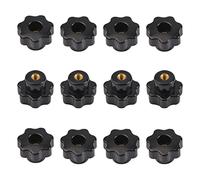 MOROBOR Star Knob M5 Knurled Thread Clamping Knob, 12pcs Black Plastic Through Hole Set Brass Female Threaded Nut, Screw-On Handle Clamping Knob for Mechanical Equipment