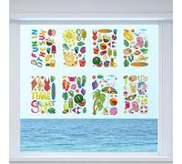 MOROBOR Summer Beach Window Clings Stickers, 8 PCS Drinks Fruit Coconut Swimwear Stickers Decal Removable and Reusable Window Gel Decorations for Summer Pool Birthday Party