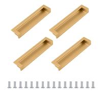MOROBOR Tatami Hidden Door Handles, 4pcs Embedded Handle Recessed Finger Pull Handles with Hidden Concealed Screws for Cabinet Wardrobe Drawer (Placer Gold-138mm)