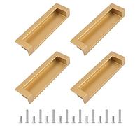 MOROBOR Tatami Hidden Door Handles, 4pcs Embedded Handle, Recessed Finger Pulls with Hidden Concealed Screws for Cabinet Wardrobe Drawer (Placer gold-109mm)