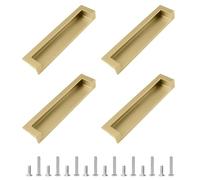 MOROBOR Tatami Hidden Door Handles, 4pcs Embedded Handle, Recessed Finger Pulls with Hidden Concealed Screws for Cabinet Wardrobe Drawer (Placer Gold-139mm)