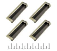 MOROBOR Tatami Hidden Door Handles, 4pcs Embedded Handle, Recessed Finger Pulls with Hidden Concealed Screws for Cabinet Wardrobe Drawer (Green Bronze-109mm)