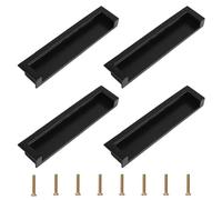 MOROBOR Tatami Hidden Door Handles, 4pcs Embedded Handle, Recessed Finger Pulls with Hidden Concealed Screws for Cabinet Wardrobe Drawer(Matte Black,138mm)