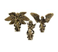 MOROBOR Vintage Brass Angel Statue, 3pcs Solid Brass Desk Decor Home Decoration Thanksgiving Christmas Home Ornament for Living Room and Desk