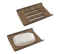 MOROBOR Walnut Wood Soap Dish, 2 Pack Self Draining Soap Dishes Kitchen Wooden Storage Holder Decorative Slotted Sponge Holders for Shower, Sink, Bathroom, Bathtub, RV