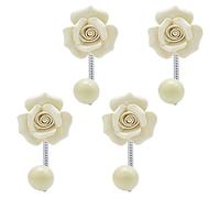 MOROBOR White Flower Ceramic Wall Coat Hook,4pcs 3D Rose-Shaped Chrome Decorative Robe Hook Decorative Flower Wall Mounted Hooks for Hanging Scarf, Bag, Towel, Hat