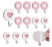 MOROBOR Wooden Heart-Shaped Self-Adhesive Hooks, 12pcs No Damage Sticky Key Holder Wreath Hanger Funky Coat Hook for Home Kitchen Bathroom Office Hotel Wall Decoration