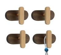 MOROBOR Wooden Hook Wall Mount, 4 Pack Natural Beech Base with Walnut Hooks Rustic Heavy Duty Coat Hat Towel Hanger for Entryway Bathroom Kitchen Bedroom with Screws & Expansion Tubes