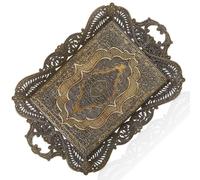 Moroccan Antique Coffee Tea Serving Tray Table Home Decor Decorative Handle - Antique Arabic Brass Fancy Persian Rectangle Vintage Retro Rustic Ottoman Farmhouse Style Decor Tray Traditional