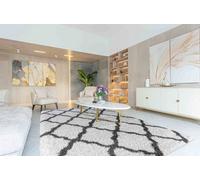 Moroccan Berber Shaggy Rugs Living Room Bold Trellis Dark Cream 80X150 Cm