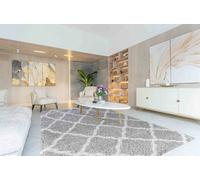 Moroccan Berber Shaggy Rugs Living Room Bold Trellis Grey 80X150 Cm