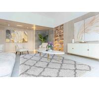 Moroccan Berber Shaggy Rugs Living Room Bold Trellis Light Cream 80X150 Cm