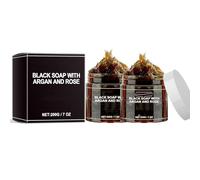 Moroccan Black Bath and Cleansing Soap with Argan Oil and Rose, nourishes skin, leaves a lasting fragrance, moisturizes, and removes odor - Natural Body Scrub.